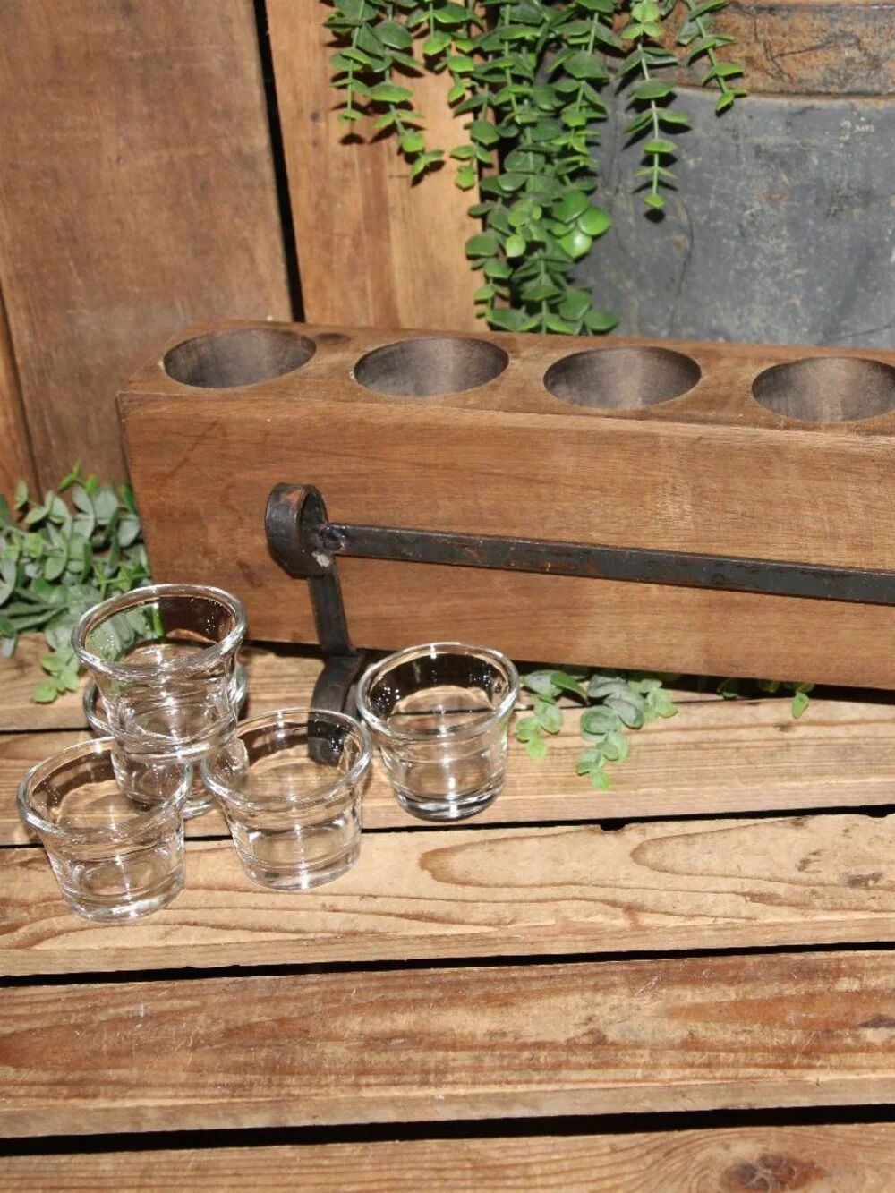 Rustic French Country Farmhouse Wood Sugar Mold Candle Holder w/Stand
